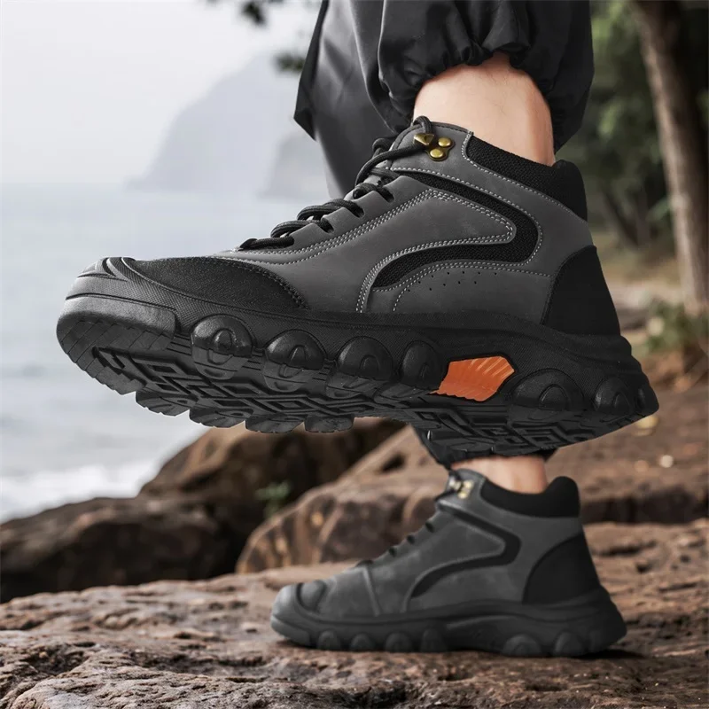 Winter Men's Ankle Boots Comfortable Platform Motorcycle Boots Men Outdoor Non-slip Hiking Boots Man High Top Trekking Sneakers
