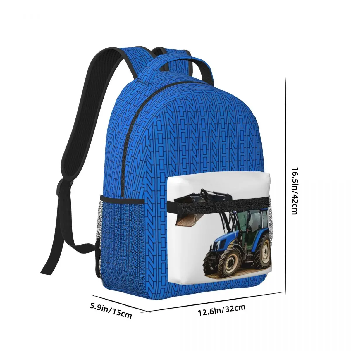 Blue Tractor Printed Lightweight Casual Schoolbag For School, Outdoor, Shopping, Office 17in