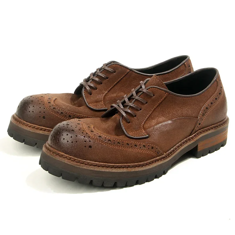 Fashion Highquality Retro Cowhide Brogue Men's  Shoes Casual  all Genuine Leather Brown black Formal  Business Derby Shoes