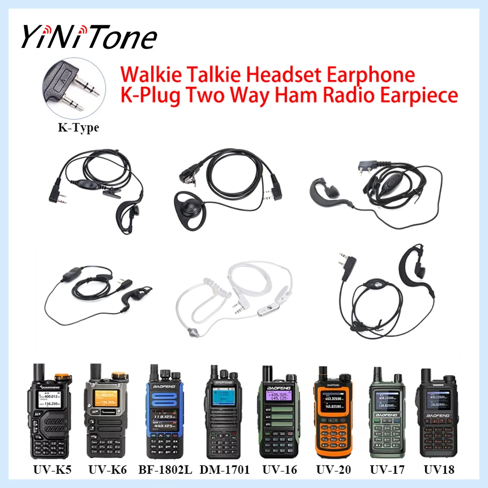 

YiNiTone TK Plug PTT MIC G-Shape/Covert Acoustic Tube Radio Headest for Baofeng UV-5R BF-888S Quansheng UV-5Rplus/K58/K6 TYT