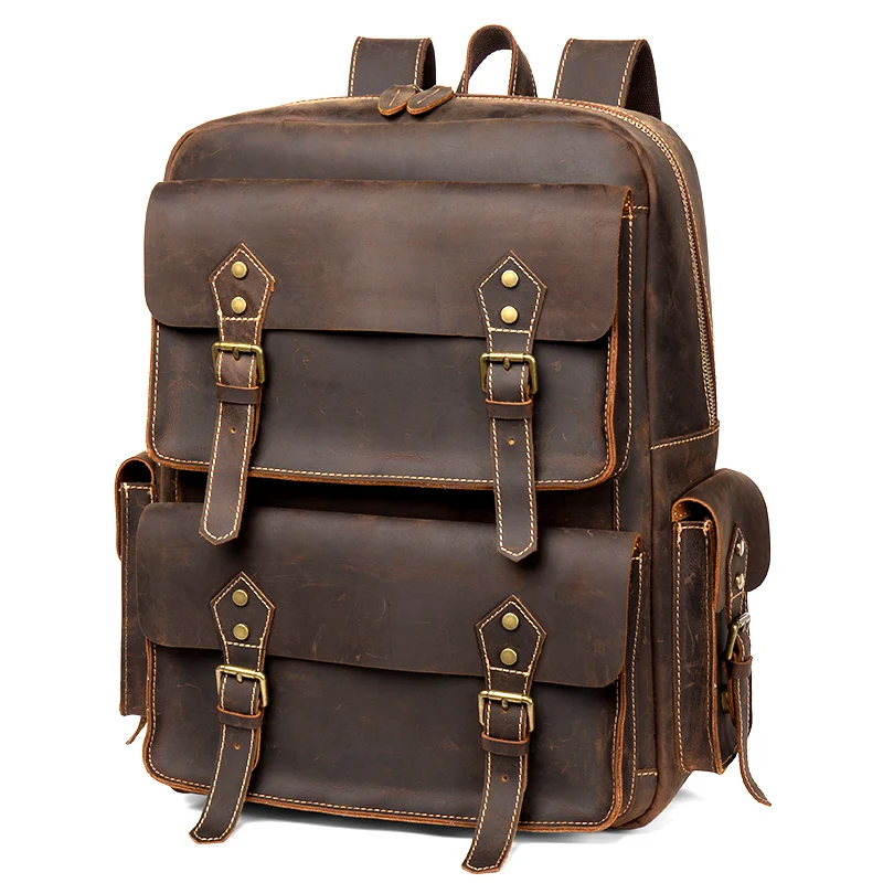 Luxury Crazy Horse Leather Men Backpack Retro Leather Travel Backpacks First Layer Cowhide Large Capacity Computer Backp