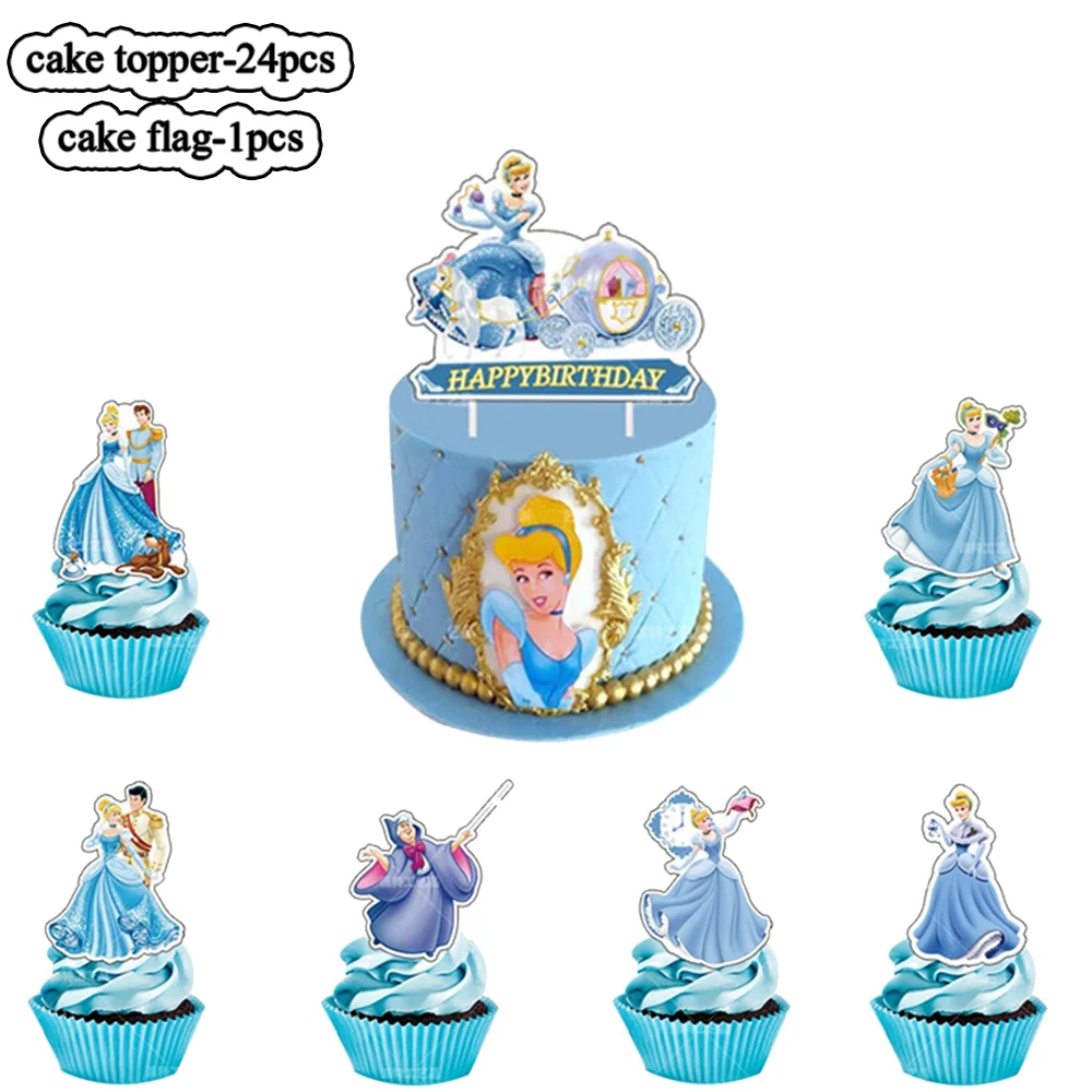 Disney Tangled Cake Topper Cinderella Theme Happy Birthday Mermaid Cupcake Topper Kids Boy Birthday Party Cake Decoration