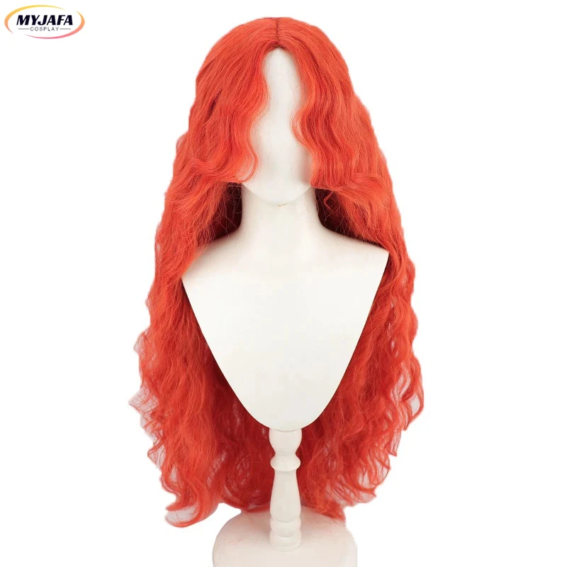 Malenia-Peluca de Cosplay de Anime para Halloween, pelo sintético resistente al calor, 100cm de largo, naranja, rojo, rizado, gorro