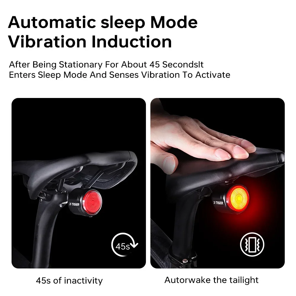 X-TIGER الضوء الخلفي الدراجة الذكية الفرامل الاستشعار ضوء سطوع عالية IPX6 إضاءة مقاومة للماء شحن الضوء الخلفي ملحقات الدراجة الجبلية #5
