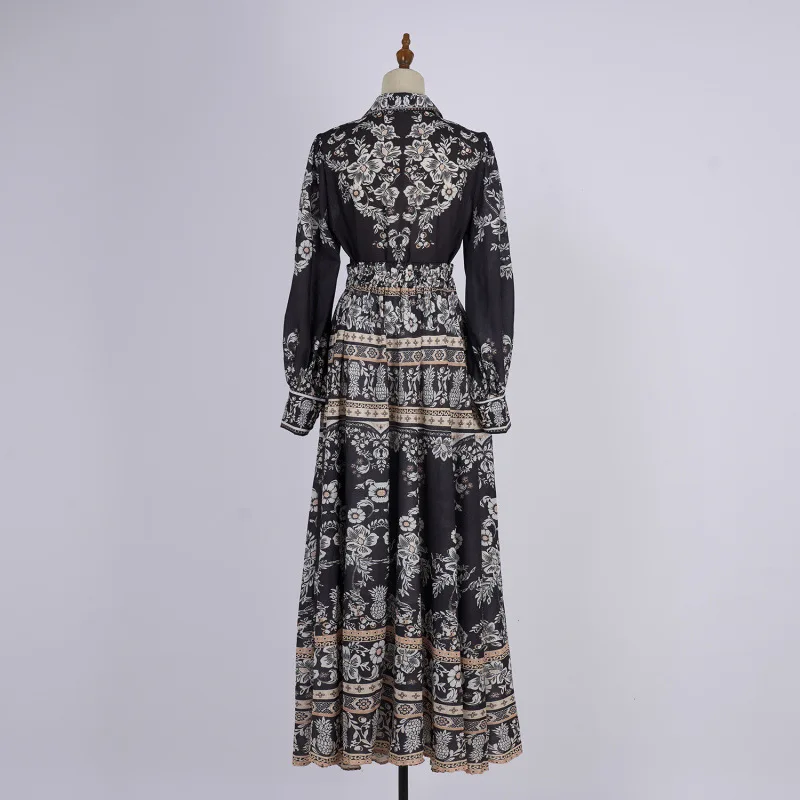 Slim Fit Lungo Sve Bla Floral Dr Set Faion da donna Primavera Estate Autunno Gonna Gored in poliestere Collo alto Maxi Dr