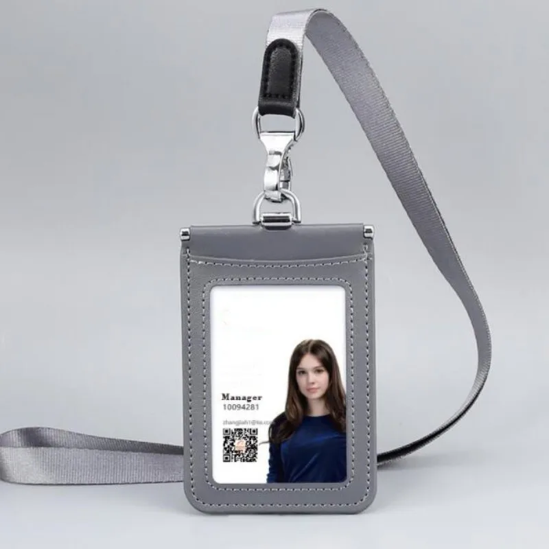 Juego de tarjetas de identificación de cuero genuino de alta calidad, soporte de manga, funda transparente, Clip para tarjeta de crédito bancaria,