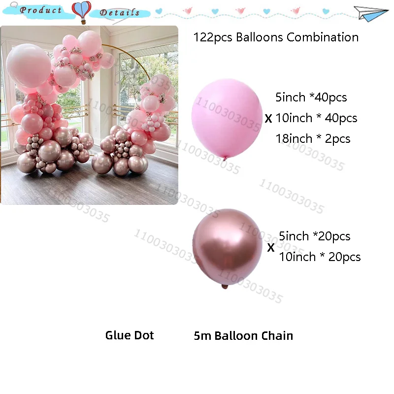 122pcs Pink Latex Garland Balloons Kit Chrome Metallic Rose Gold Ball Baby Shower Kids Adults Birthday Party Decors Globos Gifts