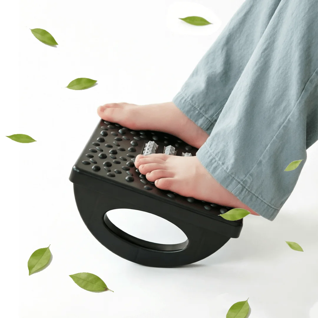 Under Desk Foot Rest with Massage Rollers, Ergonomic Leg Stool for Office & Home, Easy Clean Black, Relieves Leg Fatigue