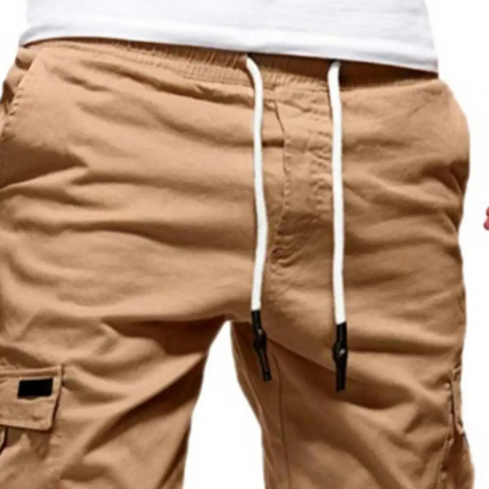 

2025 мужские шорты со средней посадкой и эластичным поясом на шнурке с несколькими карманами, мужские шорты, однотонные свободные шорты-карго для фитнеса, уличная одежда