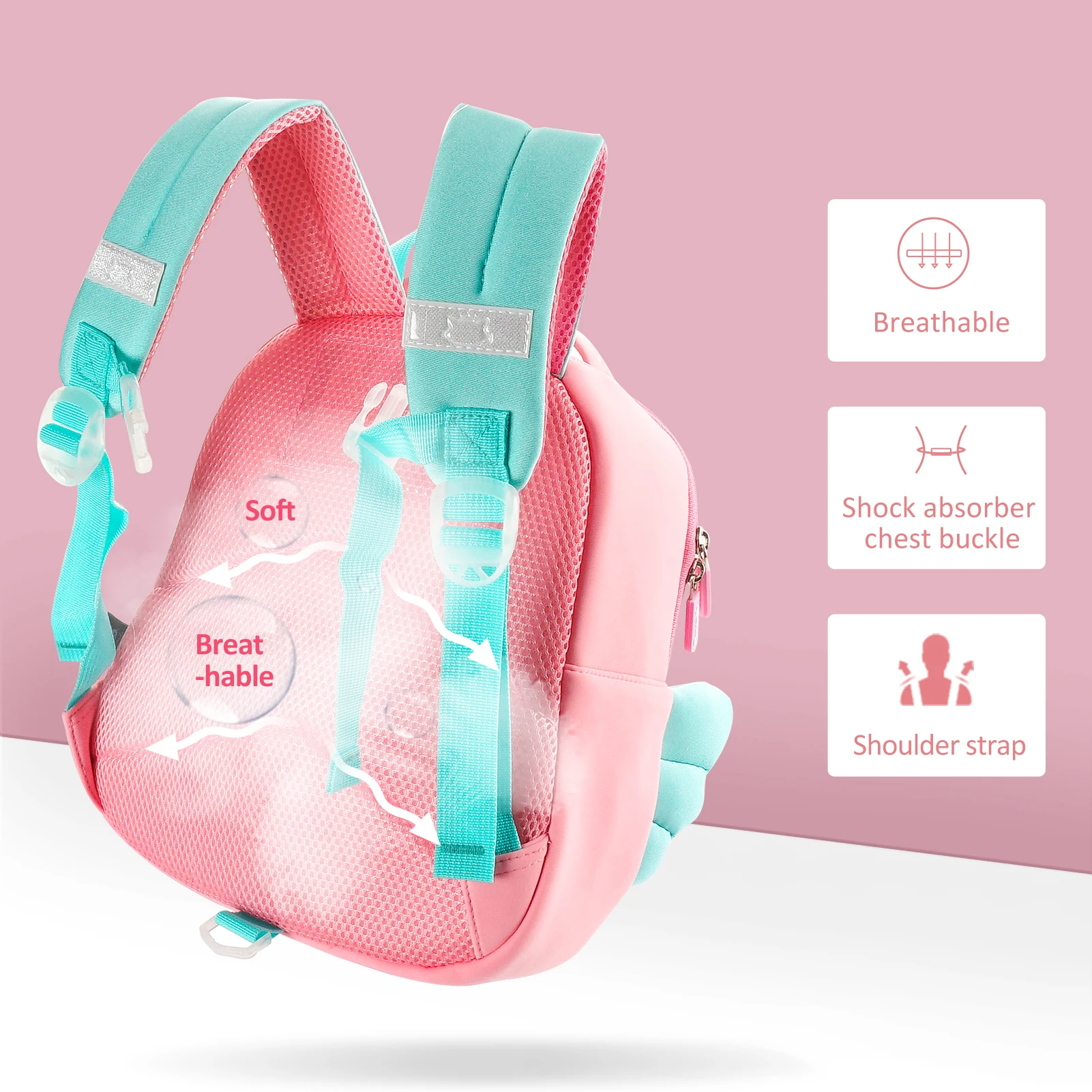 Mochila de unicornio 3D de dibujos animados para niños pequeños, bolsa de bebé preescolar impermeable para niños y niñas con correa antipérdida