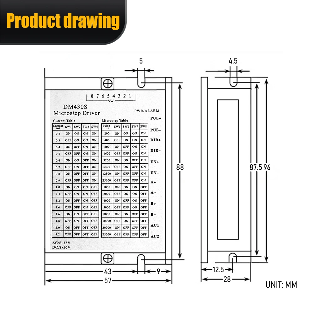 6-35VAC 8-50VDC مرحلتين مفتوحة حلقة محرك متدرج سائق DM430S ل Nema8/11/14 Nema 16 أو Nema 17 محرك متدرج