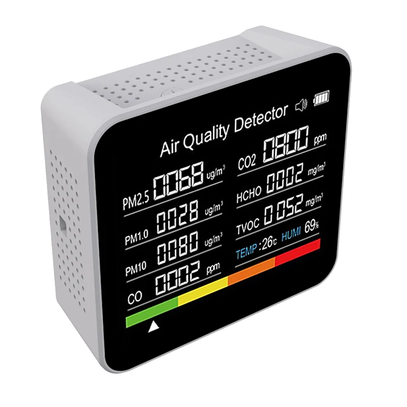 A06K 9 In1 Air Quality Monitor Meter Carbon Dioxide Detector TVOC HCHO PM2.5 PM1.0 PM10 Temperature Humidity Detection