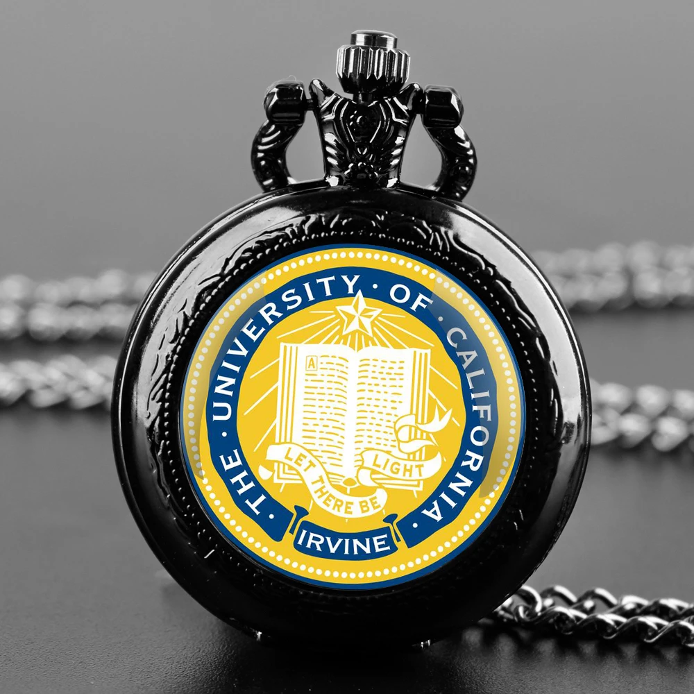 University of California Logo Design Quartz Pocket Watch with Chain Necklace Vintage Collection Gifts for Men Women