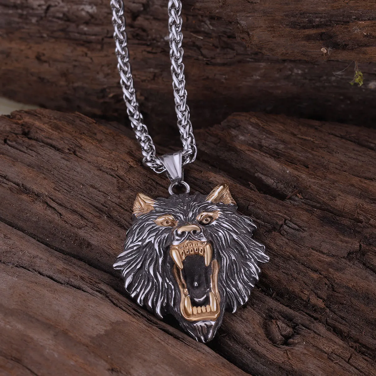 Stainless Steel Nordic Mythology Giant Wolf Fenrir Head Necklace Handmade Never Fade Gold Color Tough Guy Pendant Jewelry