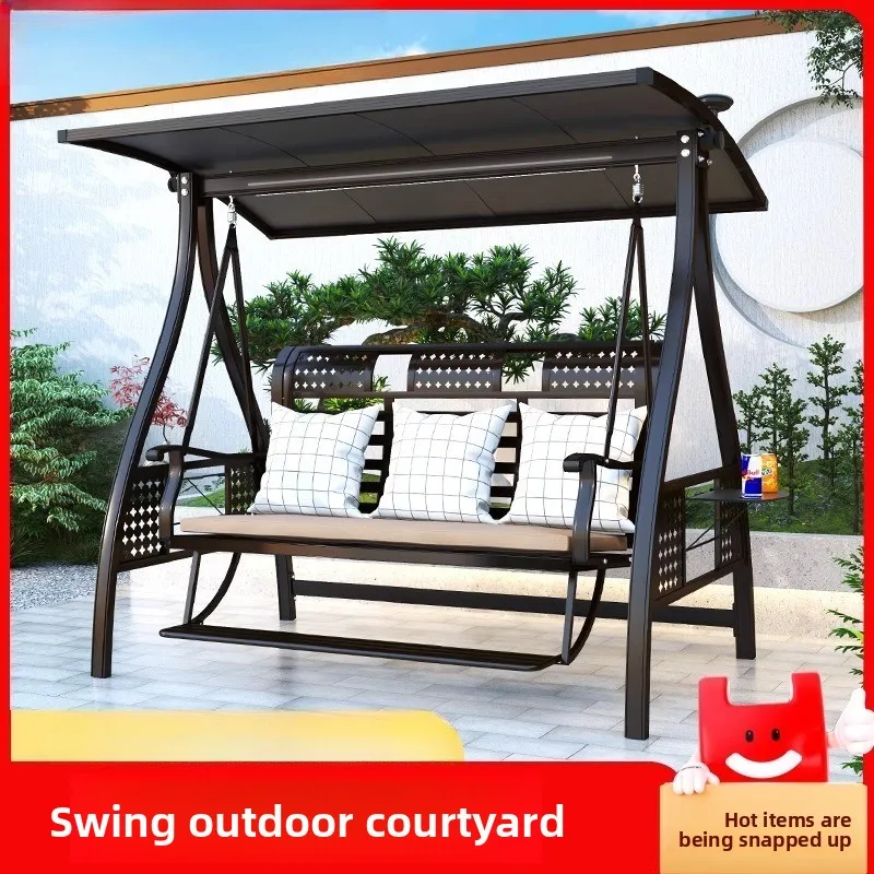 Outdoor Courtyard Garden Balcony Cast Aluminum Rainproof Sunscreen Home Commercial Solar  Chair, Double Swing