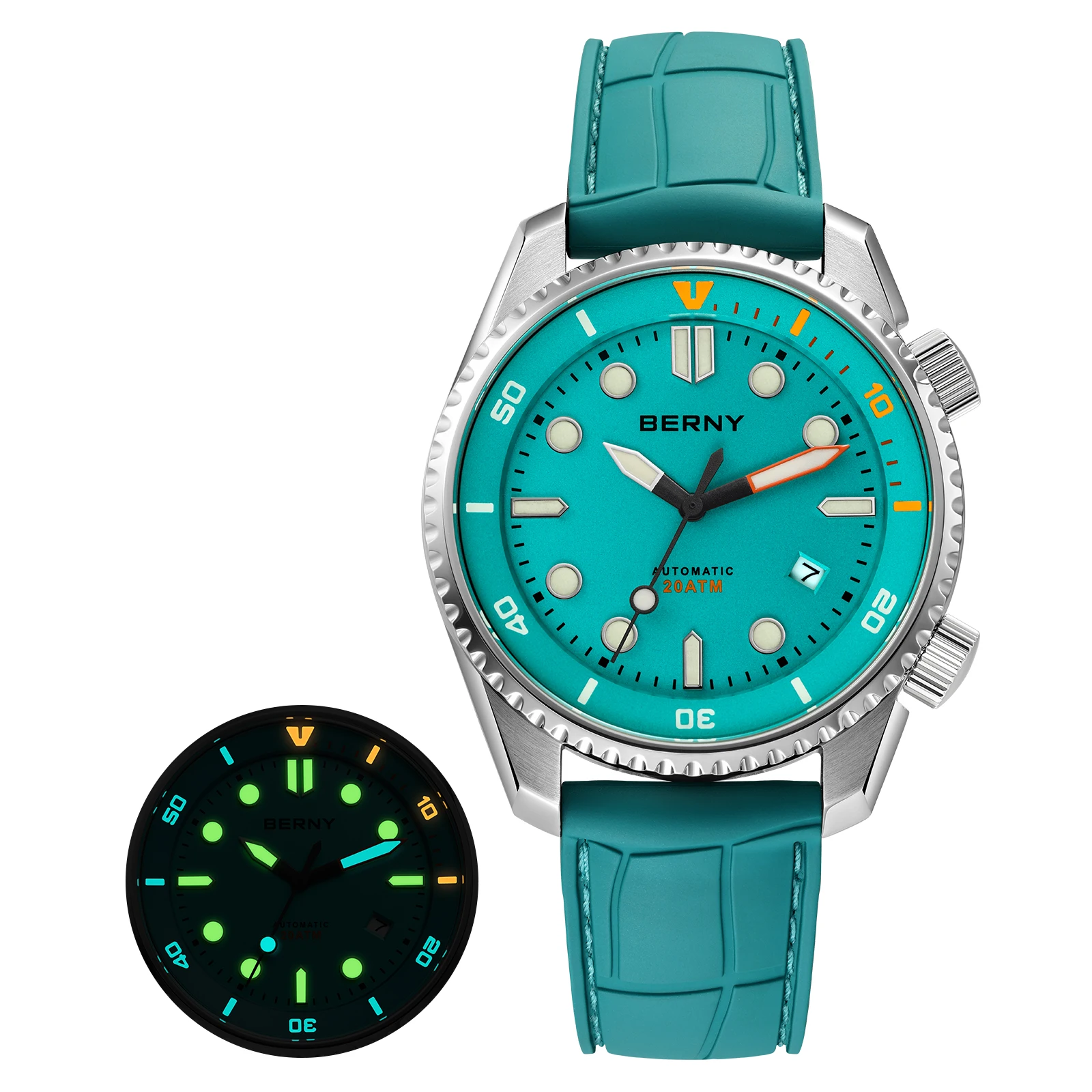 BERNY Automatisch duikhorloge voor heren Topluxe saffier 316L staal blauwe wijzerplaat 200M waterdicht mechanisch duiken herenhorloges
