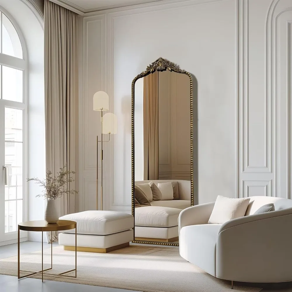 مرآة أرضية كاملة الطول على الطراز الباروكي العتيق، مرآة لكامل الجسم مثبتة على الحائط مقاس 65 × 22 للاستخدام الداخلي الأنيق