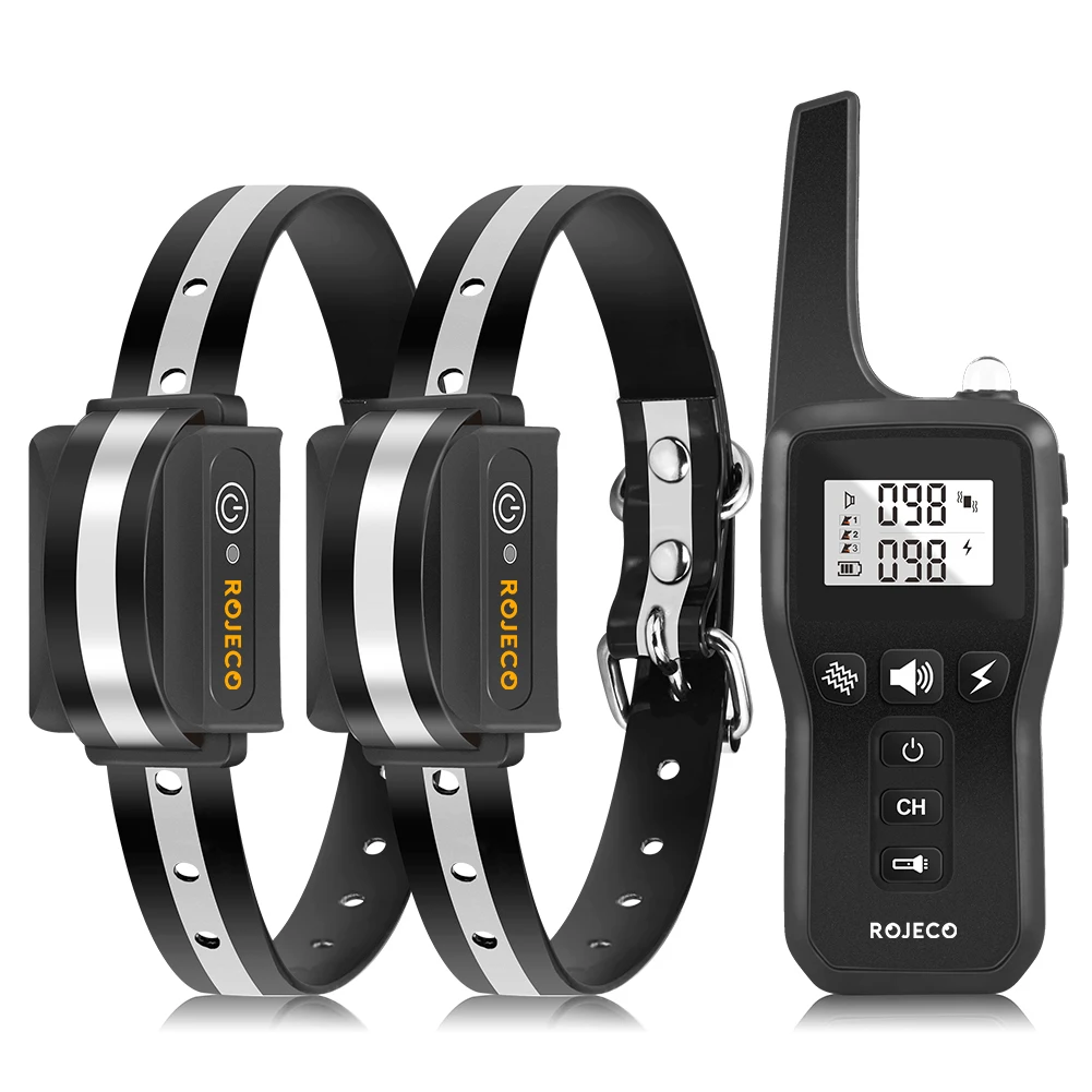 ROJECO 1000 m elektrisches Hundetrainingshalsband mit Fernbedienung, wasserdicht, wiederaufladbar, für Hunde, Rinde stoppen, Schockhalsband, Elektroschocker