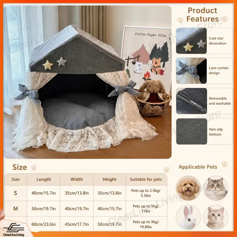 Cat Bed Indoor Enclosed Cat House Warm Plush Pet Tent Cave Nest for Kittens Cozy Winter Sleeping Bag Soft Hideaway Furniture