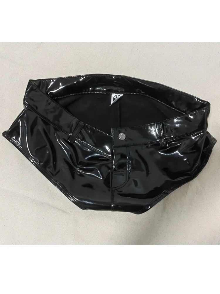 Women Plus Size Low Waist Hot Shorts Wet Look PVC Short Shiny PU Leather Hot Pants Jeans Maid Micro Mini Clubwear Streetwear