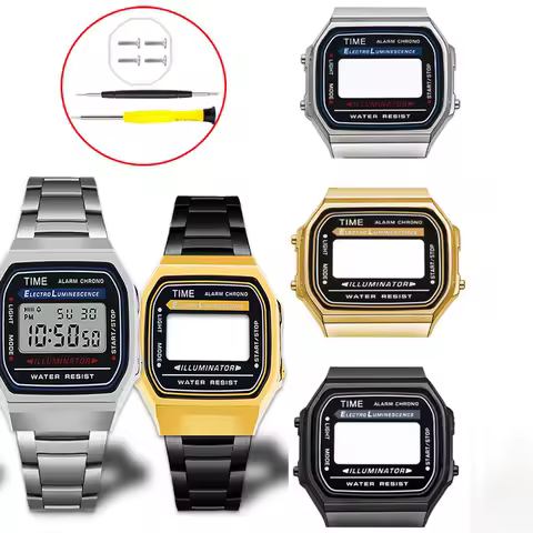 Watch case For Casio electronic Watch small square A168 Men Modified Stainless steel Watch Mineral glass Tool screw Case