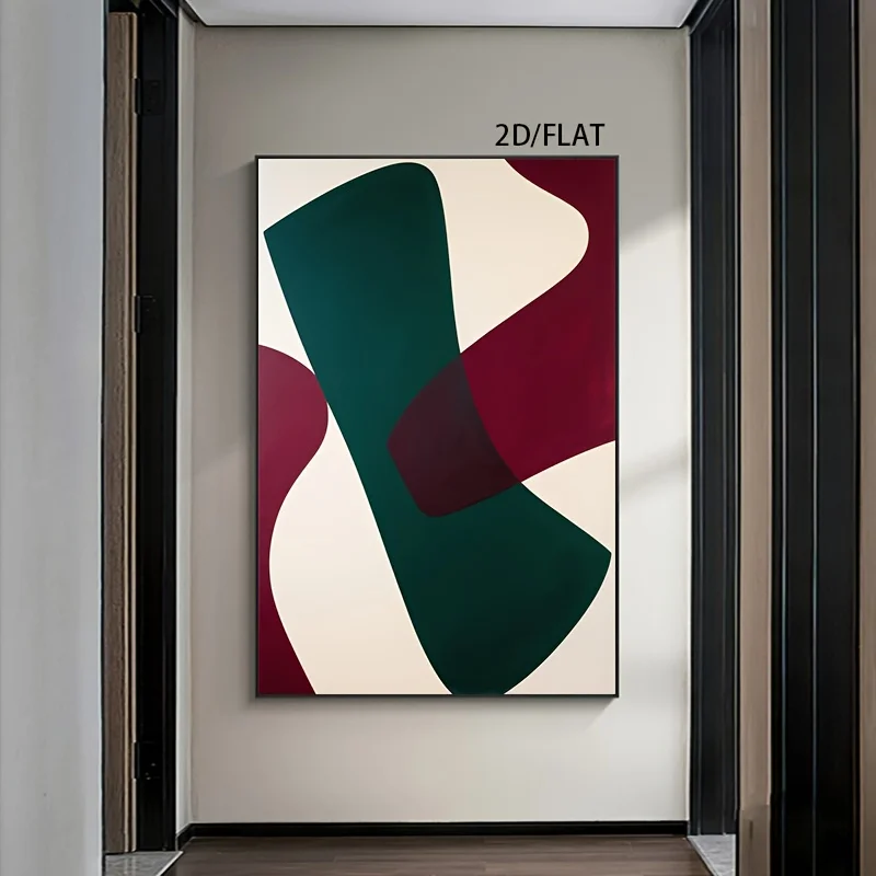 2D/FLAT, 1pc, Green and Red Abstract Pattern Background, Unframed Decorative Painting Large Size Canvas Poster, Living Room Wall
