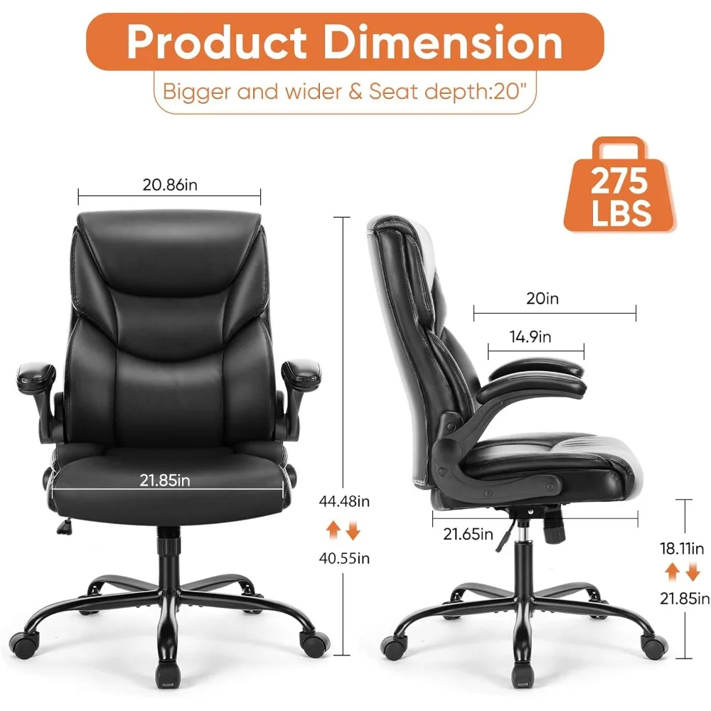 Computer Gaming Chair, Ergonomic Office Chair Heavy Duty Task Desk Chair with Flip-up Arms, PU Leather, Adjustable Swivel