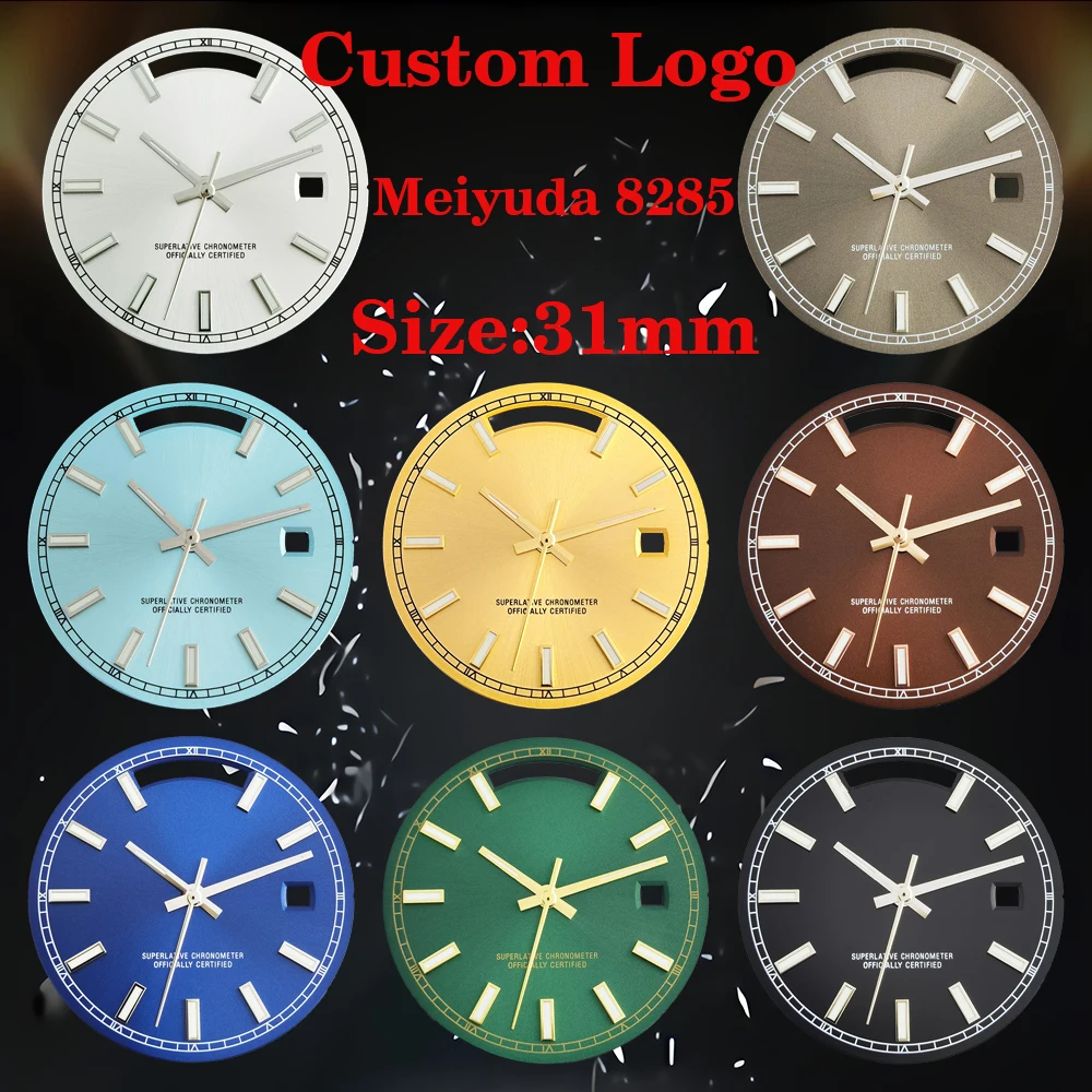 Meiyuda 31mm Unmarked Dial Customizable Logo All-Weather Calendar Frame for 8285 Movement Watchmaking Accessories