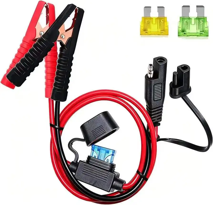 10AWG Heavy‑Duty Alligator Clip to SAE Cable with Fuse Holder, 2FT/61cm Battery Charging Cord for Car Motorcycle ATV