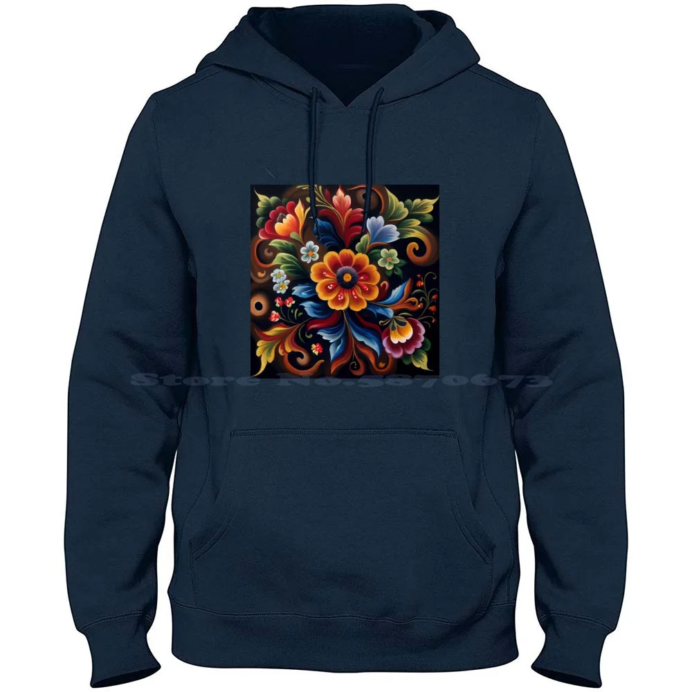 Norwegian Rosemaling-Oil On Canvas #28 100% Cotton Hoodie T Shirt Norwegian Rosemaling Folk Art Oil On Floral Motifs Telemark