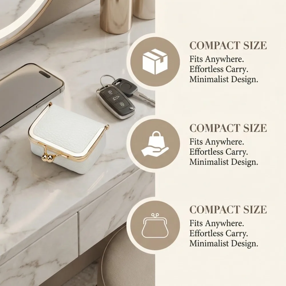 

Genuine Leather Kiss Lock Coin Purse Solid Color Square Leather Jewelry Bag Multifunctional Wallet Small Item Bag