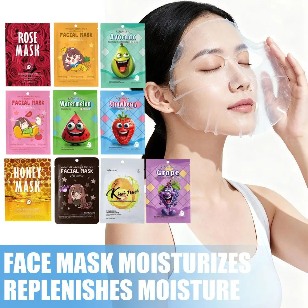 5pcs Fresh Fruits Face Mask Set Strawberry Honey, Watermelon & Avocado, Moisturizing Firming Hydrating Facial Skin Care