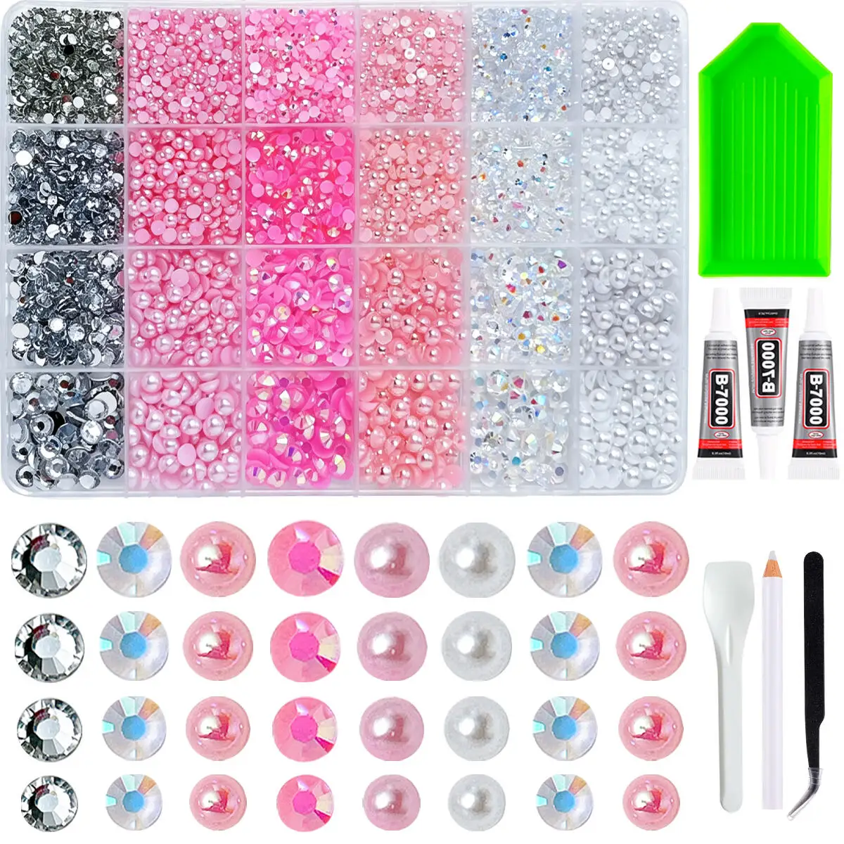 1Box Multiple Sized AB Colored Resin Nail Rhinestones Glitter Semi-circular Flatback Pearl Nail Art Accessories for DIY Nails