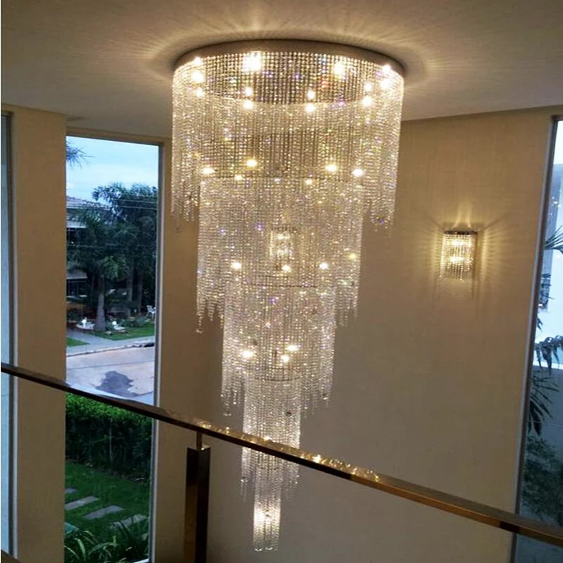 Simple staircase crystal chandelier luxury villa living room LED rotary staircase decorative chandelier  customized lighting