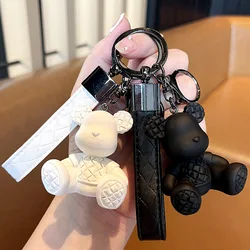 New Cute Keychain Charm Tie Bear Pendant for Women Men Bag Car KeyRing Fluid Bear Fine Jewelry Accessories Couple Kids Girl Gift