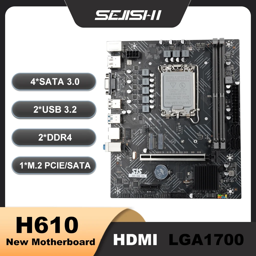 

Материнские платы SEJISHI H610 placa mae M-ATX DDR4 для процессора 12-го поколения H610M-VH, комплект материнской панели Intel LGA 1700, процессор 12100F 12400F