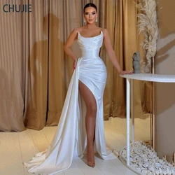 High Split White Satin Prom Dresses Woman Evening Dress Mermaid  Mermaid Cocktail Party Gowns Vestidos De Gala فساتين الحفلات