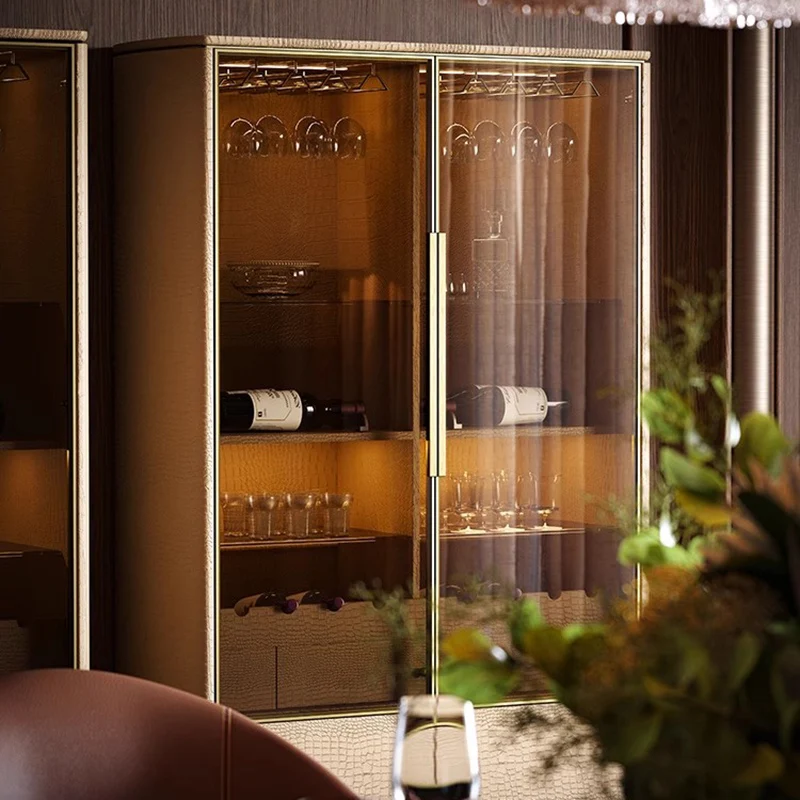 Shelves Metal Bar Cabinet Storage Mobile Living Room Glass Wine Cabinet Luxury Nordic Standing Tall Armoire Trendy Furniture
