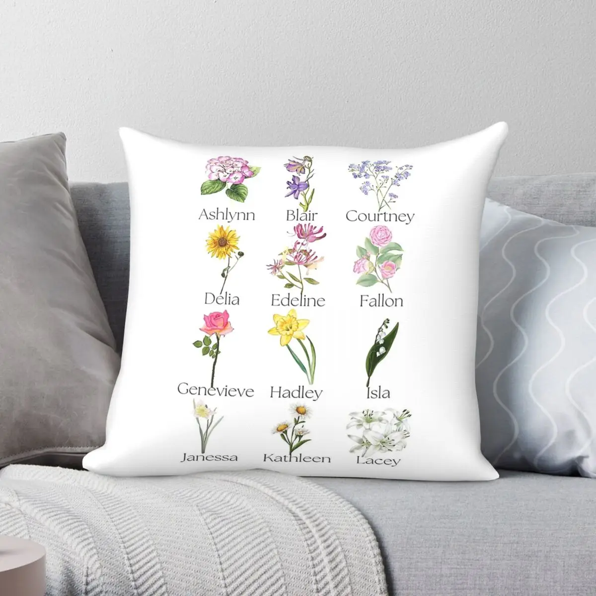 12 Dancing Princesses Flowers Square Pillowcase Polyester Linen Velvet Printed Zip Decorative Pillow Case Room Cushion Cover