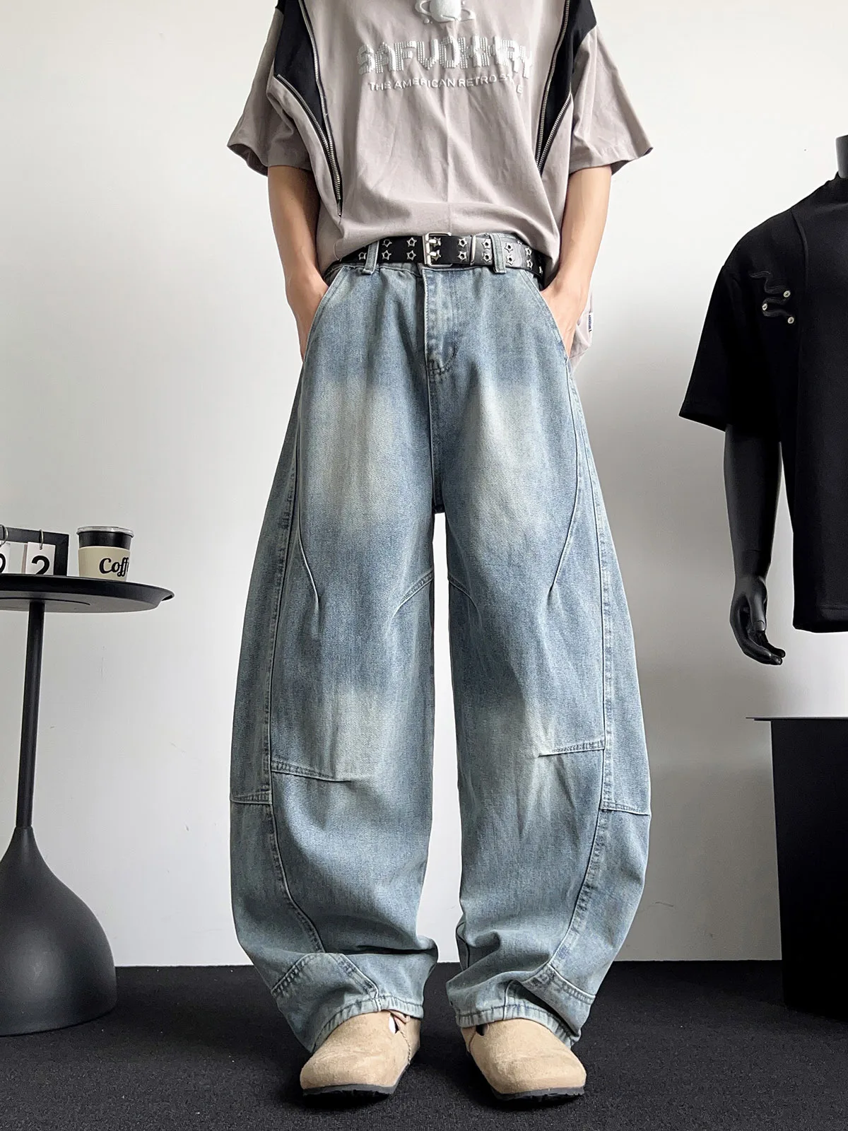 Calças Jeans Retrô Americanas Lavadas para Homens e Mulheres, Jeans de Perna Larga com Corte Reto, Jeans Casuais de Verão par...