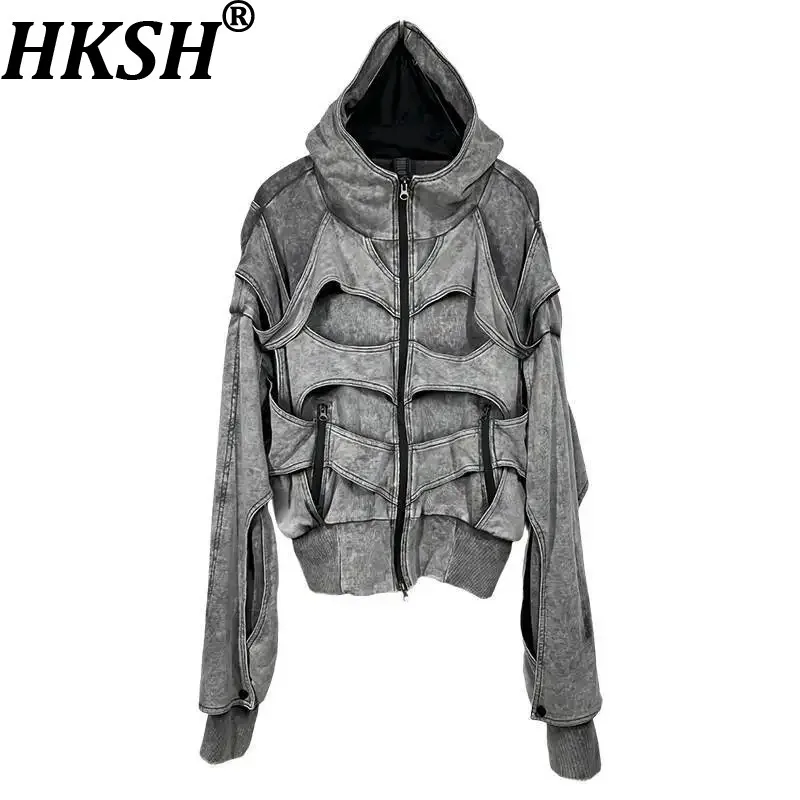 HKSH Spring Autumn New Men Tide Waste Land Deconstructed Patchwork Layered Three-Dimensional Heavy Vintage Hooded Jacket HK12749