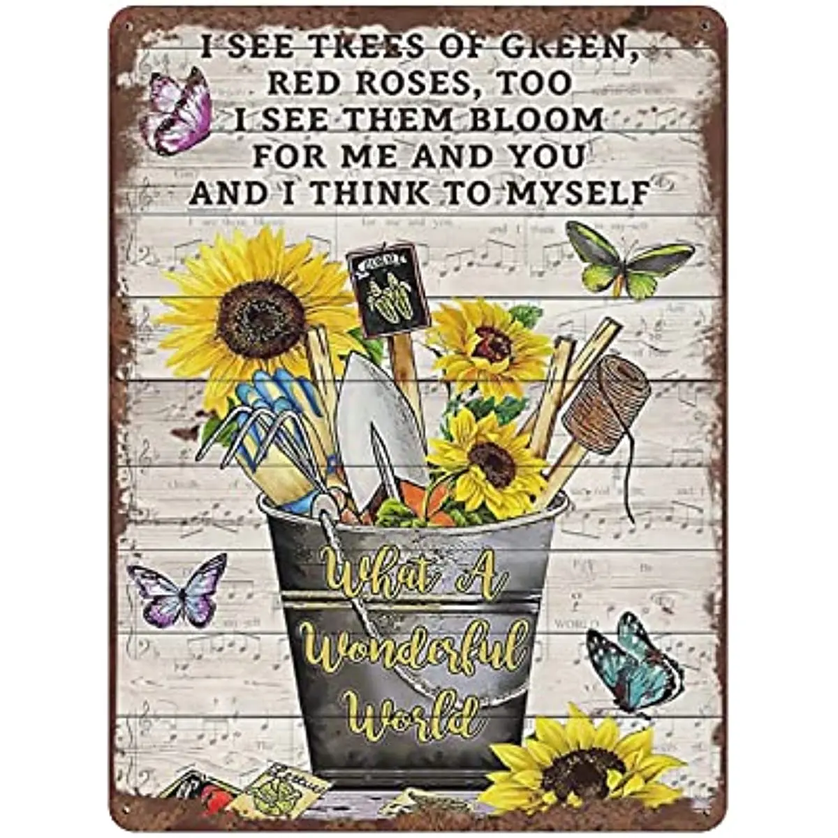 What A Wonderful World Gardening Retro Tin Sign Metal Flower Wall Art Sunflower Decor Can Garden Tools For Home Garden Gift