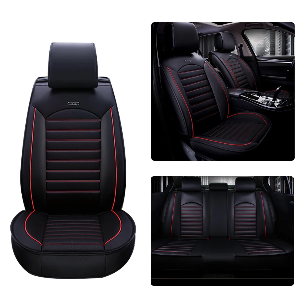 Car Seat Covers Five Seats Full Set PU Leather High Back Front And Rear Split Bench Car Seat Cover Waterproof Black Red