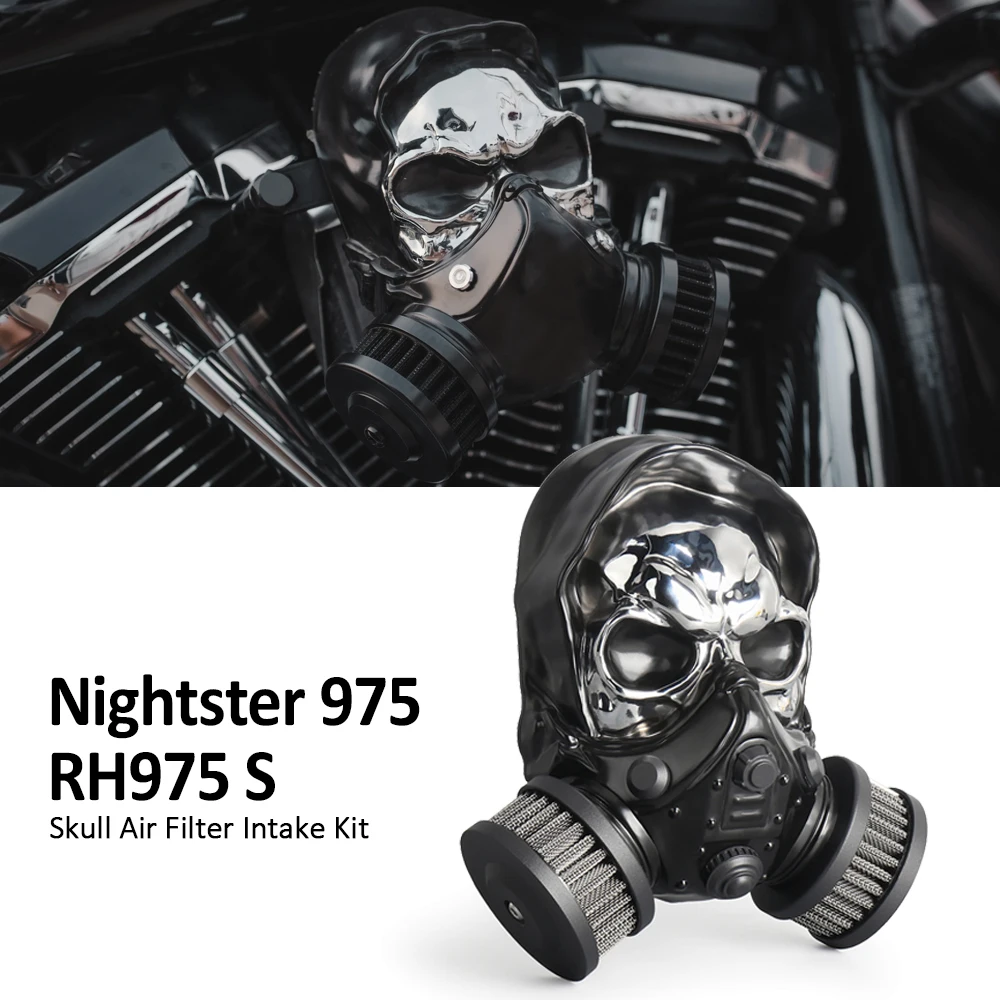 

Motorcycle Skull Air Filter Cleaner Intake System Black Accessories For Nightster 975 RH975 S 2022 2023 2024 2025