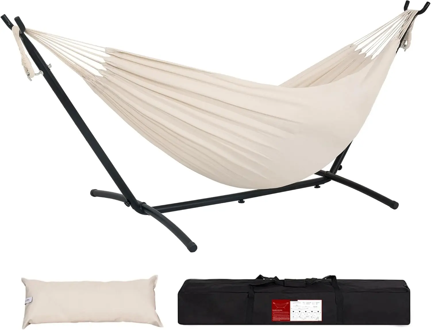 

Double Hammock with 9ft Steel Stand and Carrying Case, 450lb Capacity, Natural Color