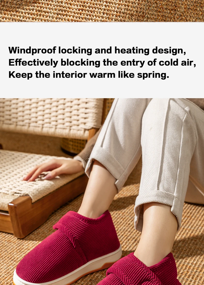 Winter-Warmhausschuhe für Senioren, Damen und Herren, mit verstellbarem Riemen, Cord-Baumwollschuhe, weiches Plüschfleece-Futter, rutschfeste Hausschuhe. – Detail 7