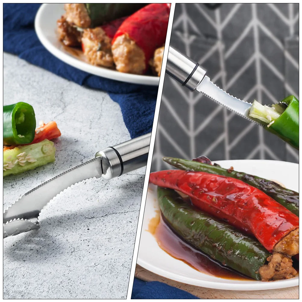 2 pezzi in acciaio inossidabile pepe corer rimozione seghettato gadget da cucina per peperoncino jalapeno campana rimozione semi di pepe gadget da cucina
