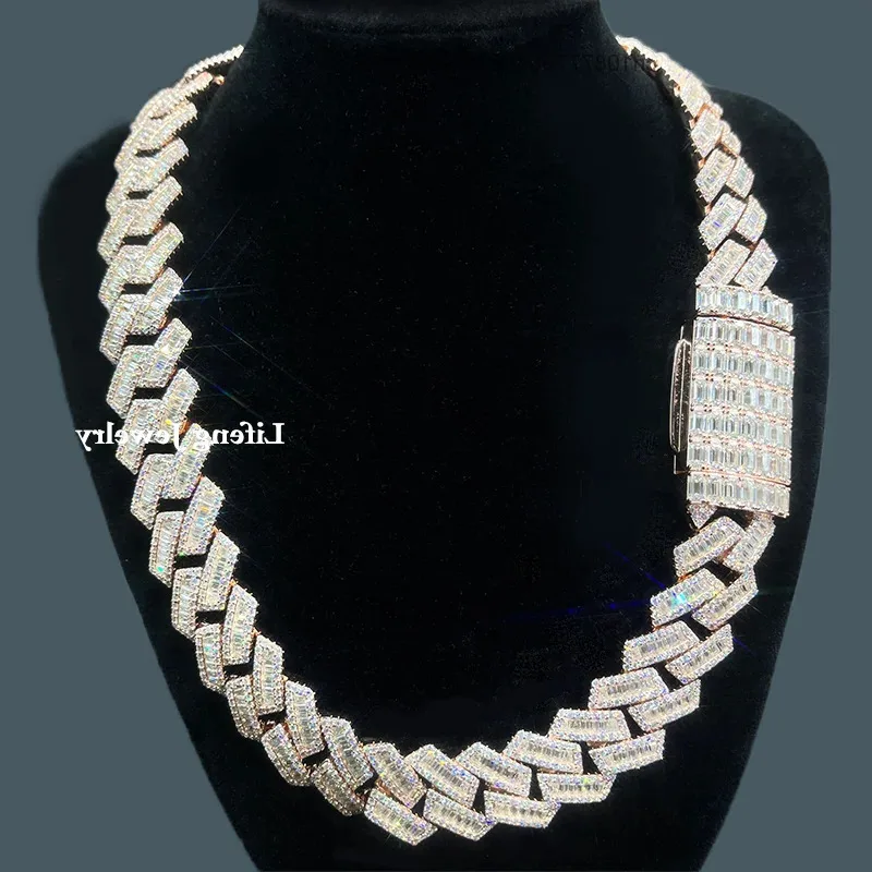

Luxury High-end Personalized Fashion 18mm Chain Necklace Rose Gold Plated Hip-hop Baguette Moissanite Cuban Link Chain For Men