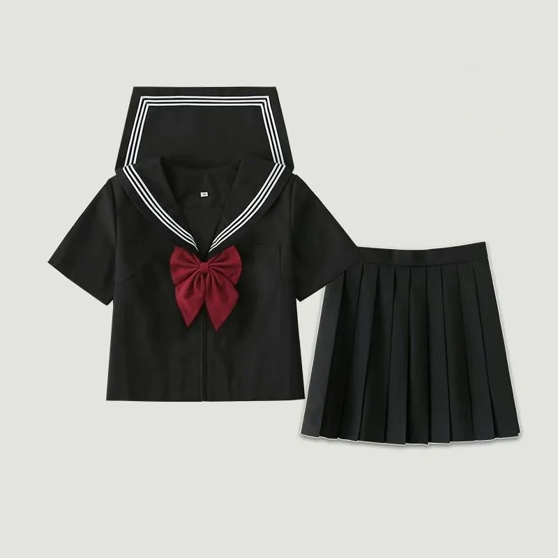 Nero Bianco JK Uniforme Estate Manica corta/lunga Uniformi scolastiche giapponesi Ragazze Set da marinaio Gonna a pieghe JK Uniforme COS Costume