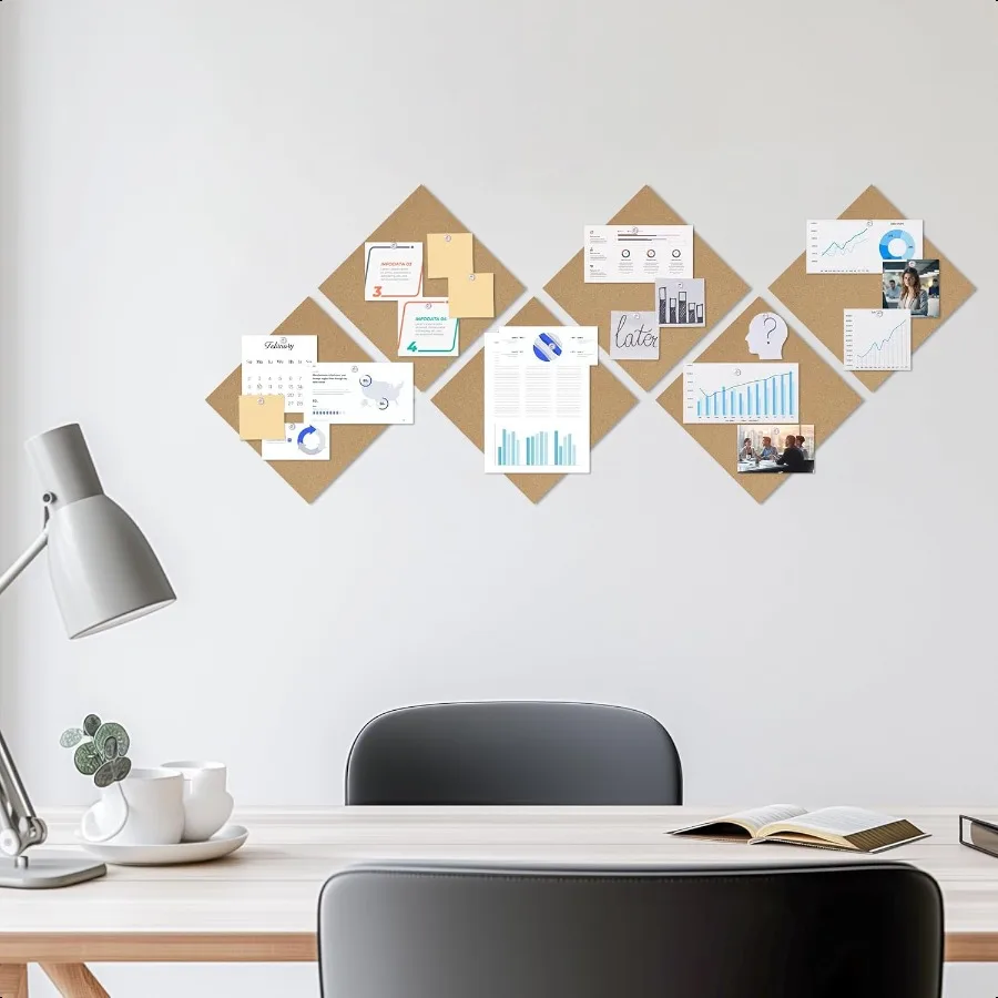 لوحة الفلين لوحة الإعلانات 12x121 2 "سميكة لوحة الفلين البلاط 6 حزمة ذاتية اللصق لوحة دبوس مربعة صغيرة للجدران لوحات الفلين ل #2